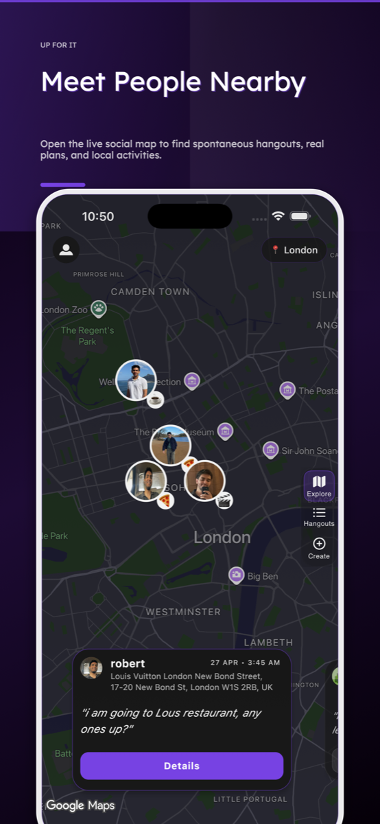 Capybara social map showing nearby hangouts